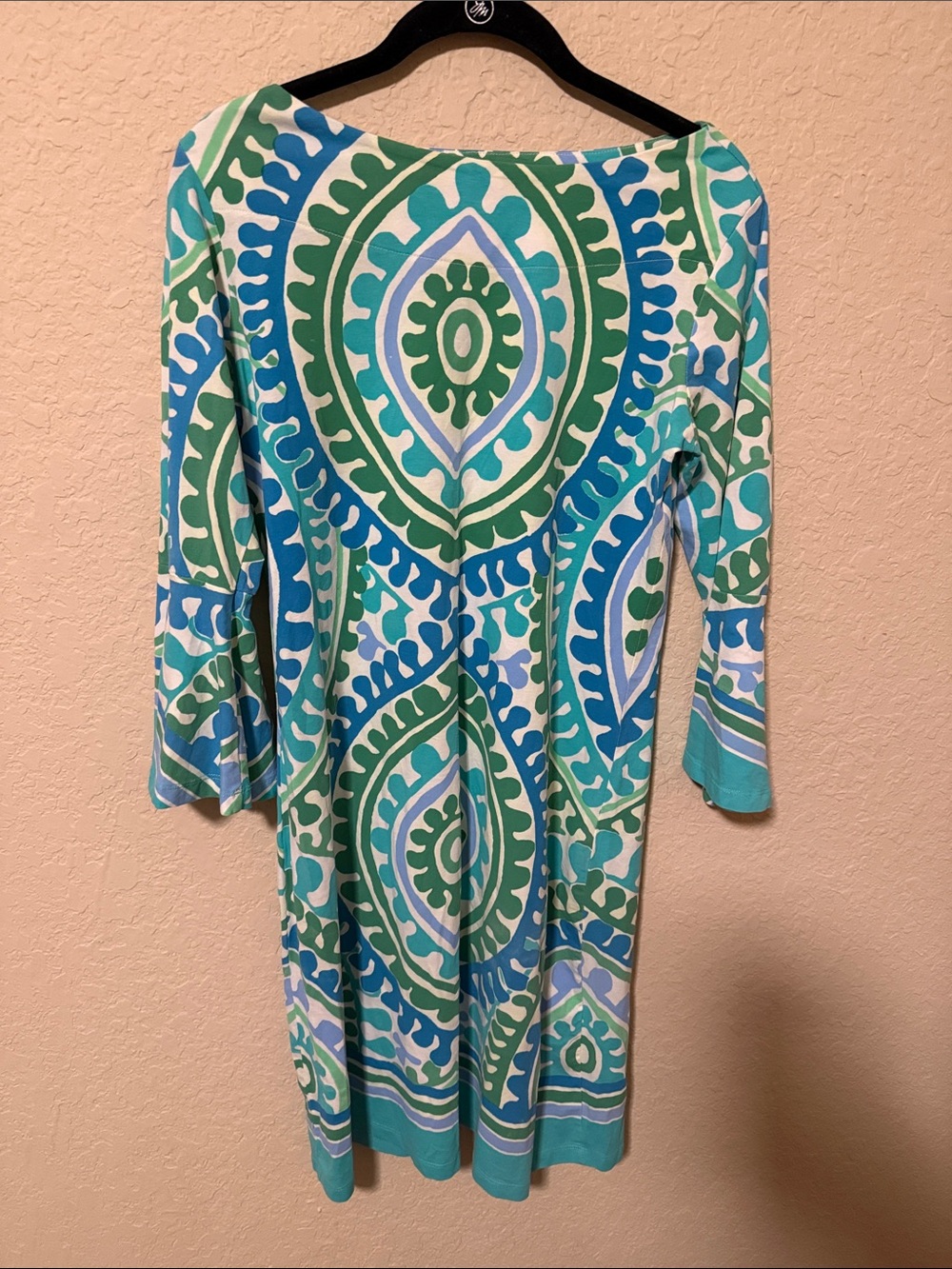 Barbara Erickson Green & Teal Printed Women’s Dress medium